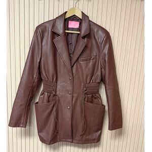 AZALEA WANG Faux Leather Smocked Waist Jacket Sz Large